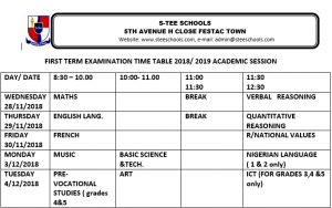 primary exam time table